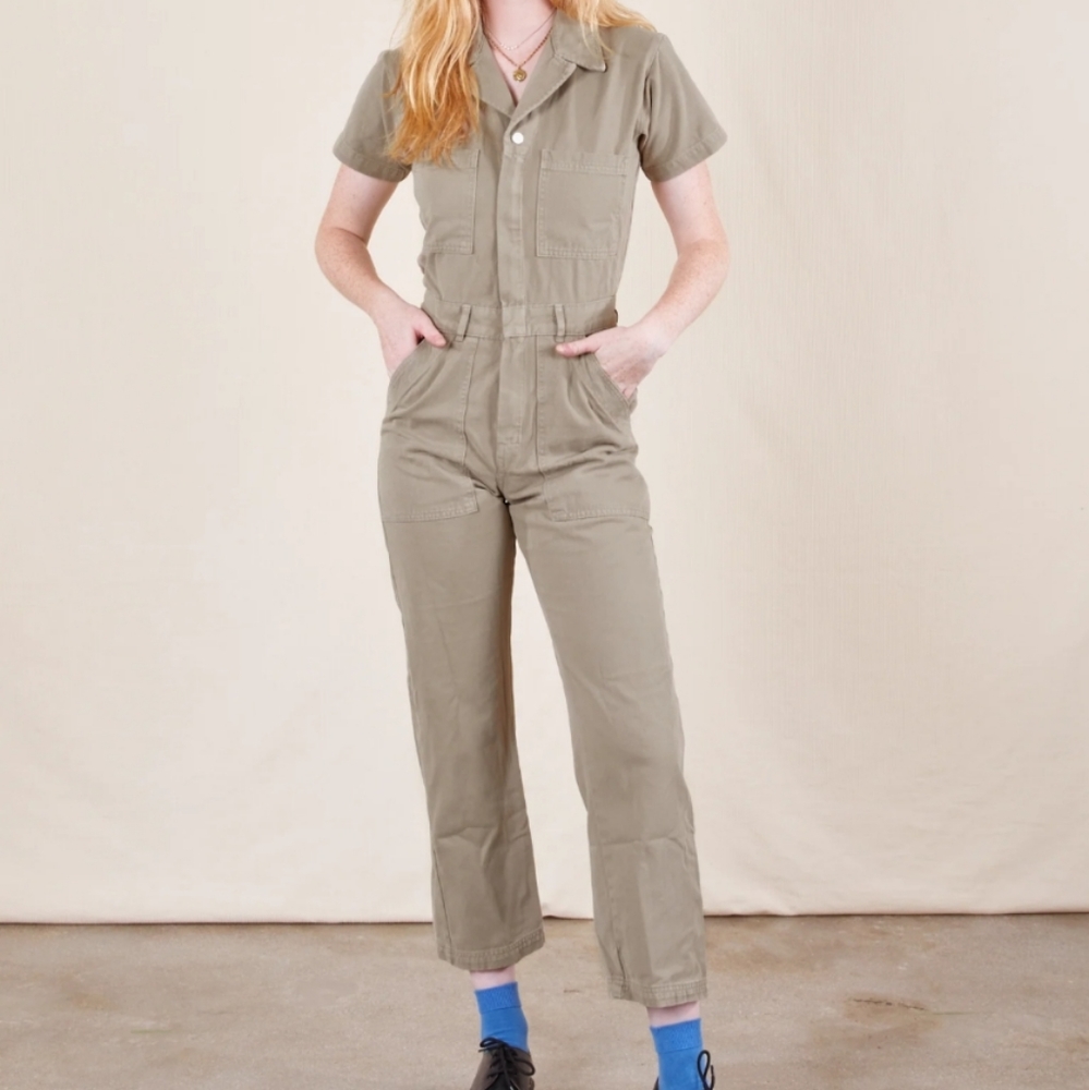 Big Bud Press Short Sleeve Jumpsuit unisex size XS Khaki Grey - sample sale!